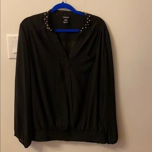 Sheer Black Blouse with Jeweled Neck